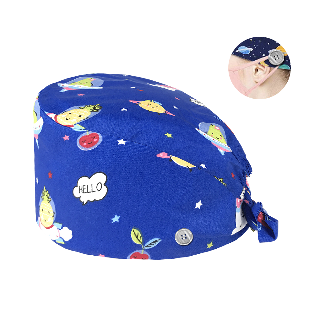 HC2K12018wholesale Buttons scrub hat Unisex sweat-absorbent Pet grooming caps printing Cap Women and Men Cleaning scrub caps: hat12136