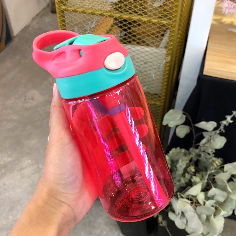 480ml børn vandflaske plastik baby nyfødt kop med halm lækage bevis for studerende skole drinkware drikkeflaske til børn