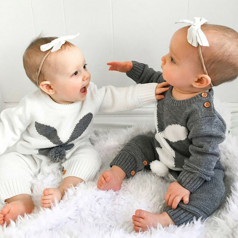 0-24M Neugeborenen Hase Wolle Strampler Winter Kleinkind Baby Junge Mädchen Kaninchen Gestrickte Strampler Wolle zur Seite fahren Gesamt Outfits