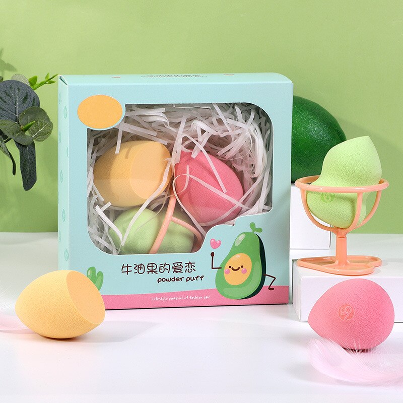 Poederdons 4 Stuk Set Kalebas Water Bevel Cut Super Zachte Spons Poederdons Met Opslag Plank Maken up Gereedschap