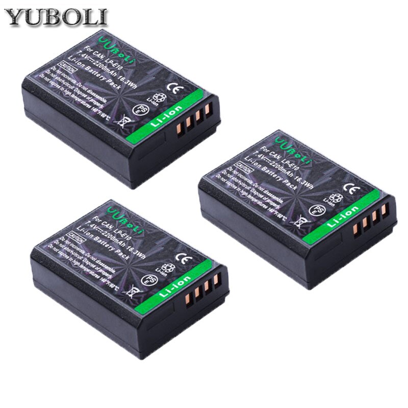 2200 mah lp -e10 lpe 10 lp e10 digitalkamera batteri til kanon eos 1100d 1200d 1300d 2000d opprører  t3 t5 t6 kysse  x50 x70 batteri  l10: 3 batterier
