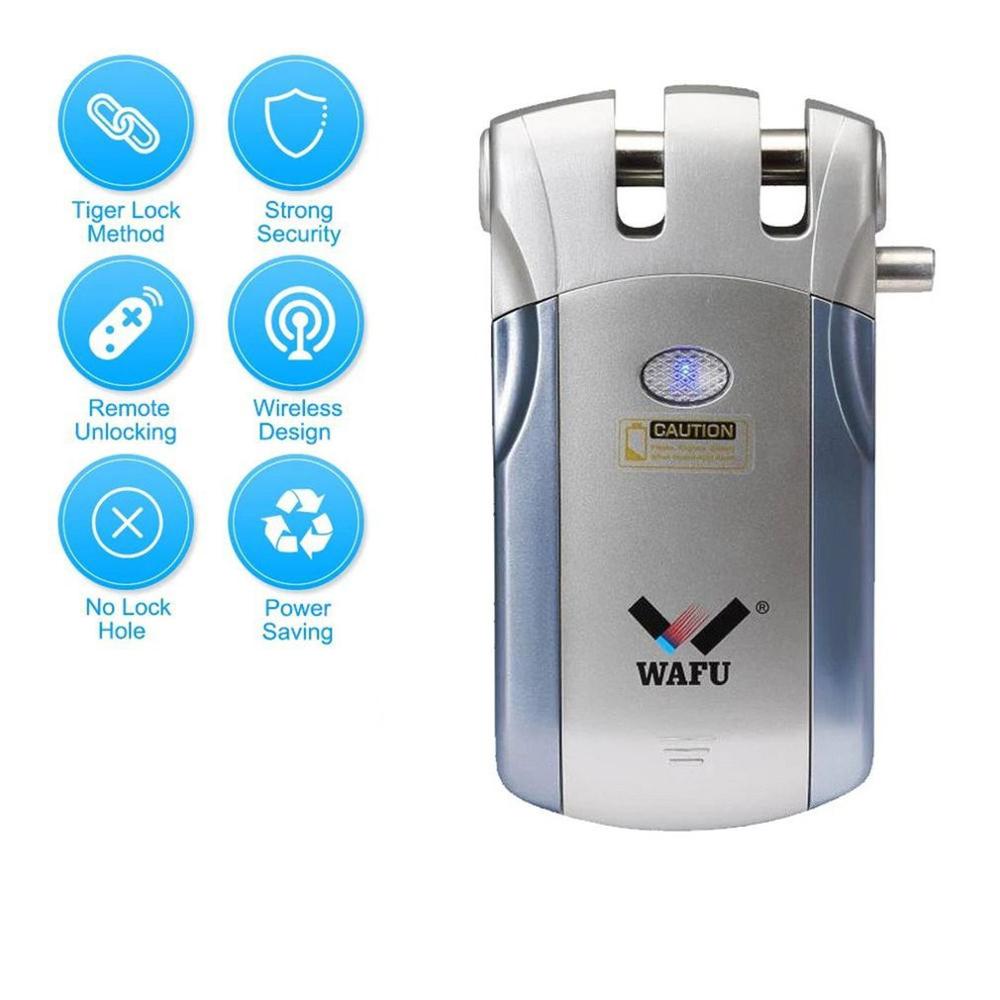 Wafu WF-018 Control remoto inalámbrico cerradura electrónica inteligente cerradura de puerta sin llave 4 controles remotos cerrojo con alarma integrada