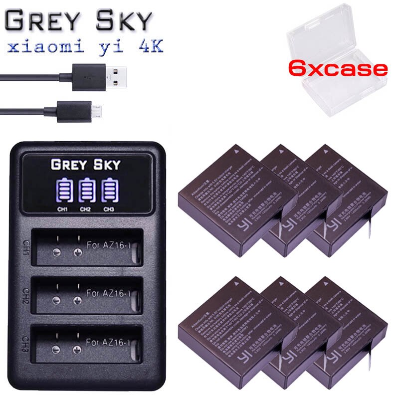 Batería de 1400mAh para Xiaomi Original Yi II Xiami yi 4k baterías + LED USB 3 ranuras cargador para Xiaoyi Yi Lite Cámara de Acción: charger and 6battery