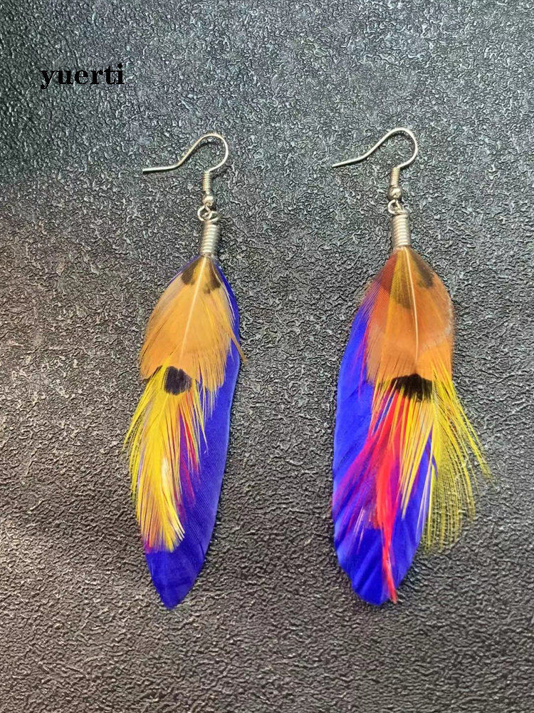 Paquete europeo y americano, pendientes bohemios de plumas de pavo real, pendientes nacionales femeninos, joyería de hadas bohemias: YU15