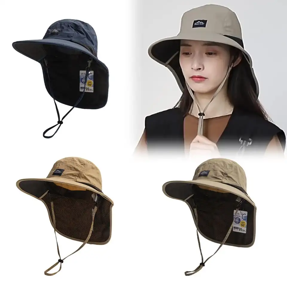 Zomer anti-uv-pet mesh ademende hoed met brede rand panama visserspet waterdichte sneldrogende unisex nekbeschermingshoed