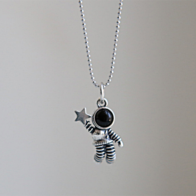 Zilver Kleur Sterren Astronaut Hanger Ketting Mode Vrouwelijke Choker Kettingen Sieraden Eenvoudige Dames Pentagon-Ster Sieraden: Round bead chain 1