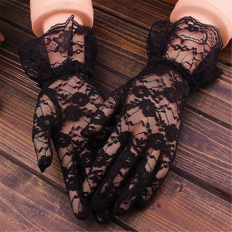 Guantes de encaje calados para protección solar, encaje delicado patrón Jacquard, accesorios de boda