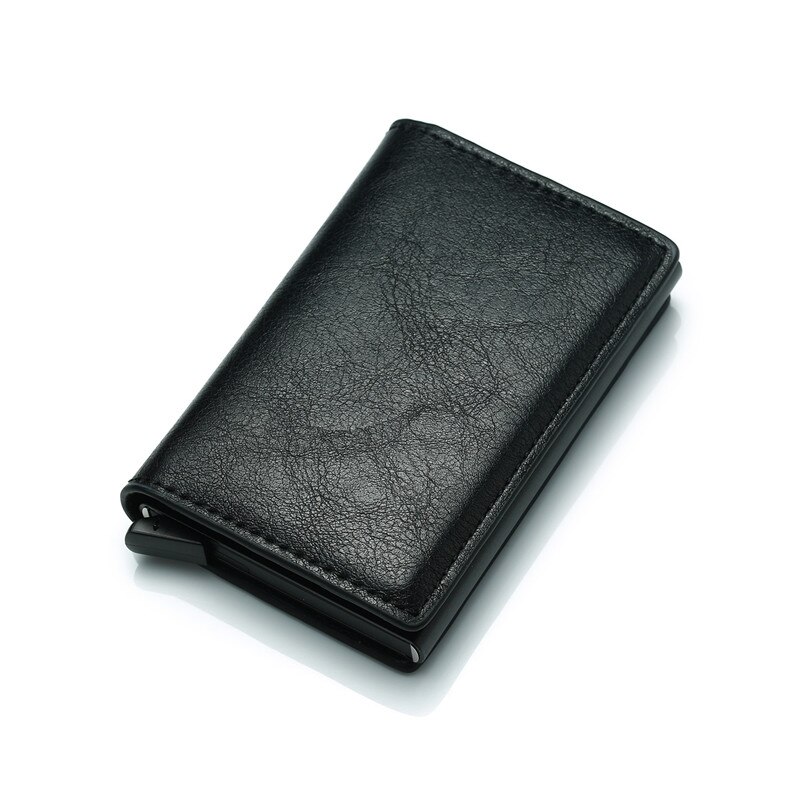 Mode Anti Rfid Blocking Mannen Creditcardhouder Lederen Kleine Portemonnee Id Bank Card Case Metalen Bescherming Portemonnee voor Vrouwen: Black