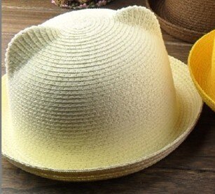 Women Wide Large Brim Floppy bohemia cat ear bunny ear adult Sun Straw Hat Cap: white