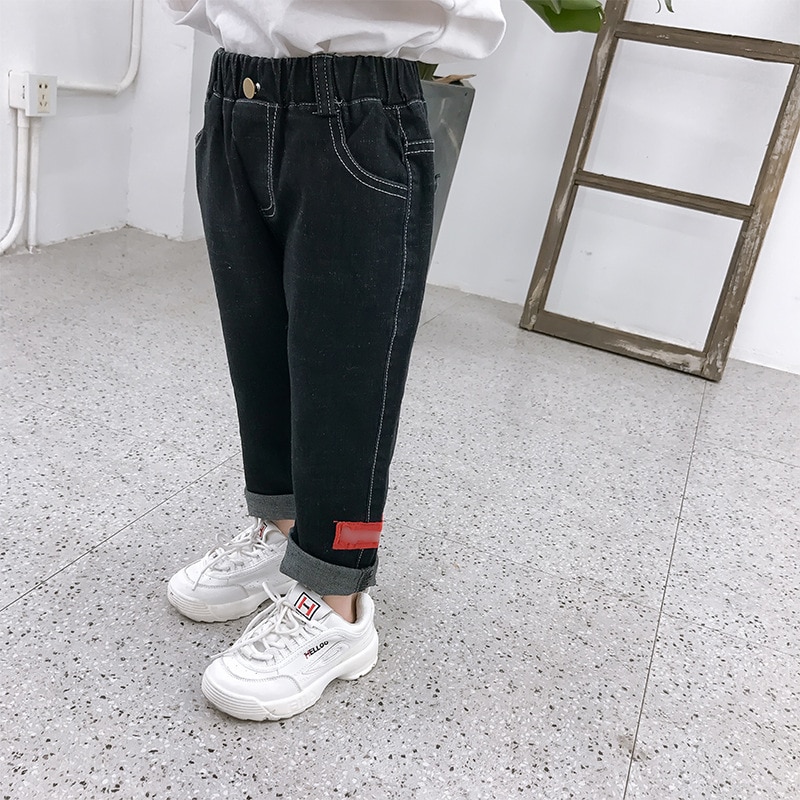2 3 4 5 6 Y Koreanische Einfache Stil Baby Mädchen Gerade Jeans Kleinkind Jungen Hosen Schwarzen Cowboy Denim hosen Frühjahr & Herbst