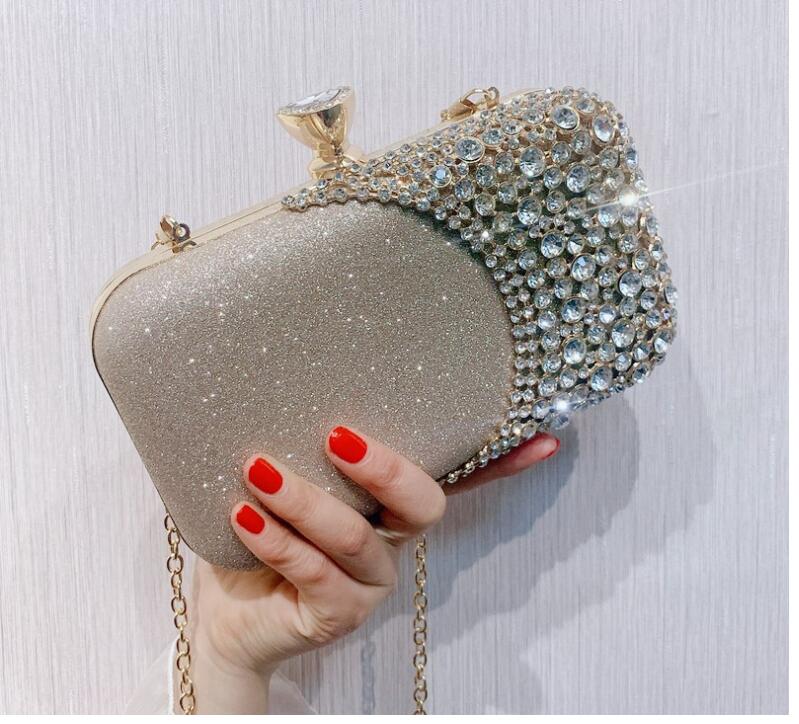 Women Diamond Evening Clutch Bags Bling Patchwork Banquet Wallets Wedding Dinner Bags MN: Gold