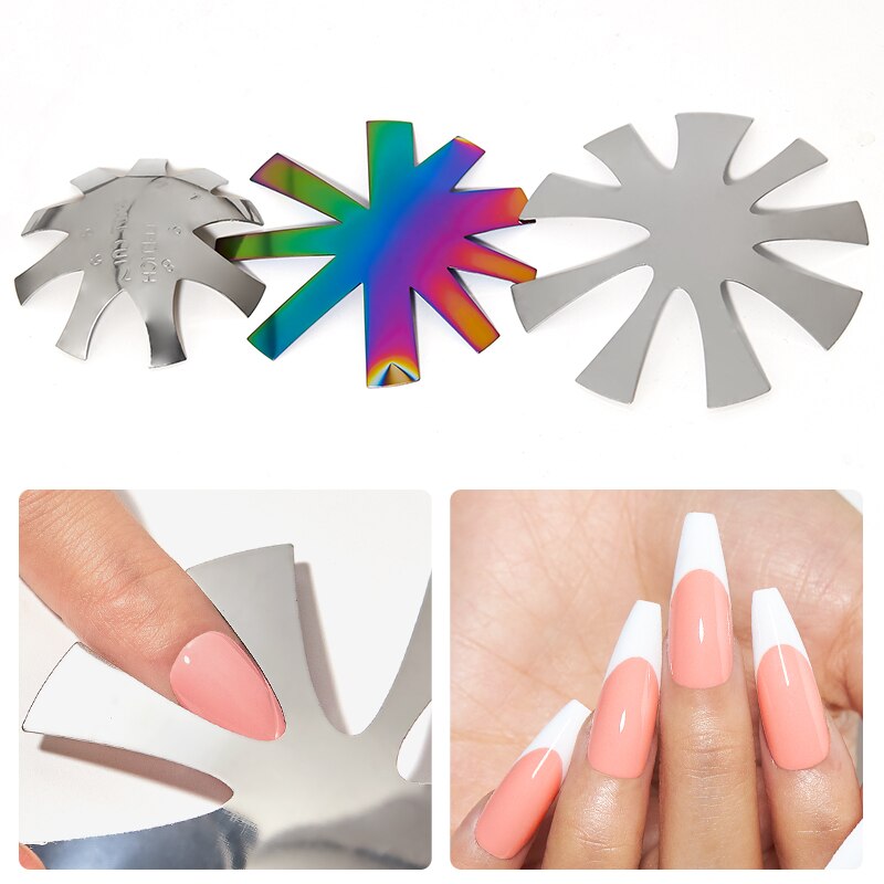 Pro 9 Sizes Easy French Smile Cut V Line Almond Shape Tips Manicure Edge Trimmer Nail Cutter Acrylic Pink White French Nails
