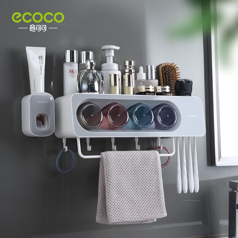 ECOCO – distributeur automatique de dentifrice mural, ensemble d&#39;accessoires de salle de bains, presse-dentifrice, outil porte-brosse à dents: 4 Cup Grey Squeezer