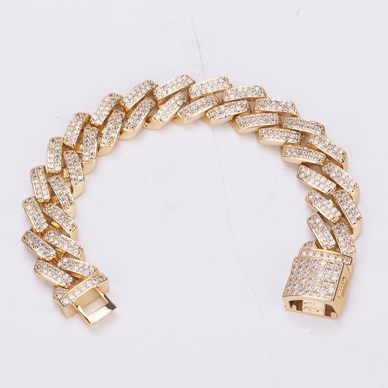 14mm Hip Hop AAA CZ Zircon pierre pavé Bling glacé carré bordure cubaine Miami lien chaîne Bracelet Bracelet pour hommes rappeur bijoux
