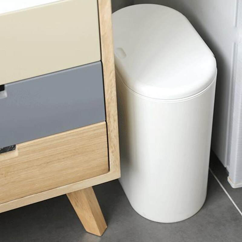 Plastic Narrow Type Kitchen Trash Can Toilet Press Type Waste Bin Dustbin Bathroom Trash Bin Basket Garbage Bucket White