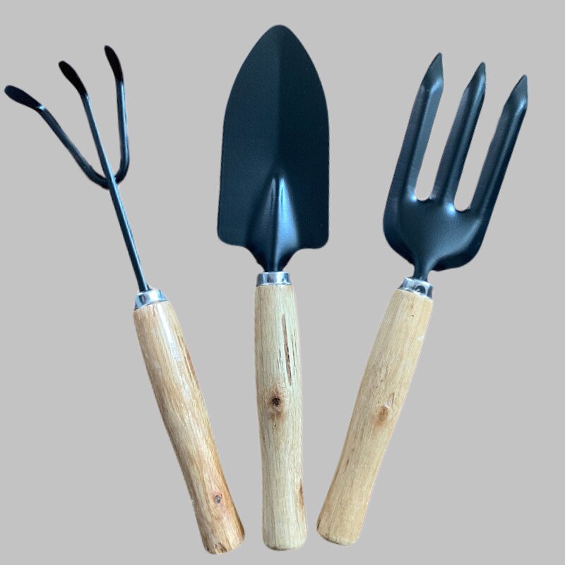 Mini Garden Tools Set Outdoor Kids Spade Manual Portable Shovel Rake Trowel Loosening Soil Planting Tool For Flower Potted Plant: 3PCS Wooden Handle