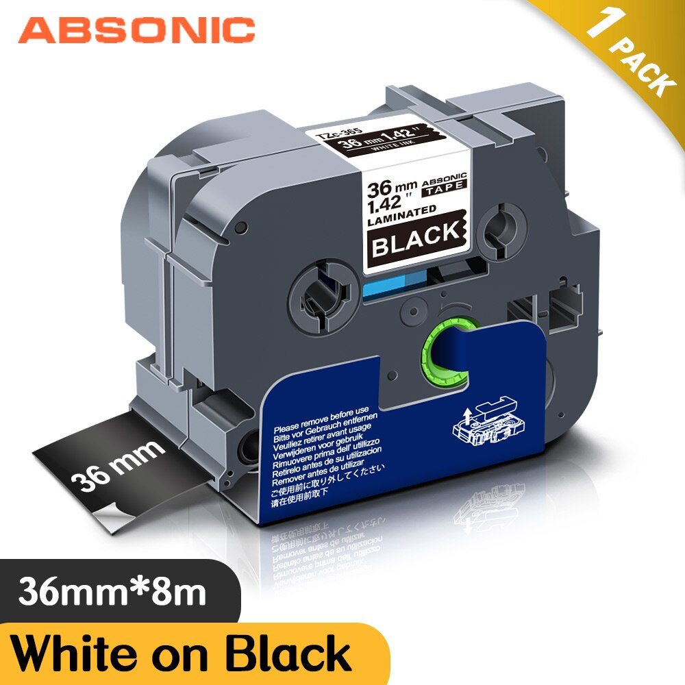 Taśmy etykietowe Absonic 36mm do Brother 161 261 561 661 761 taśma laminowana taśma kasetowa kompatybilna z Brother drukarka do etykiet: White on Black