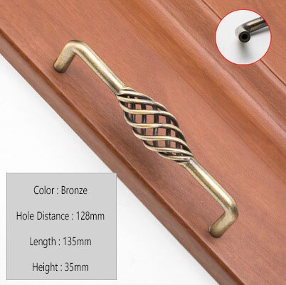 Vintage Antique Bronze Drawer Knobs Cabinet Handles Hollow Out Birdcage Handles Wardrobe Door Pullers Furniture Handle: Bronze C 128mm