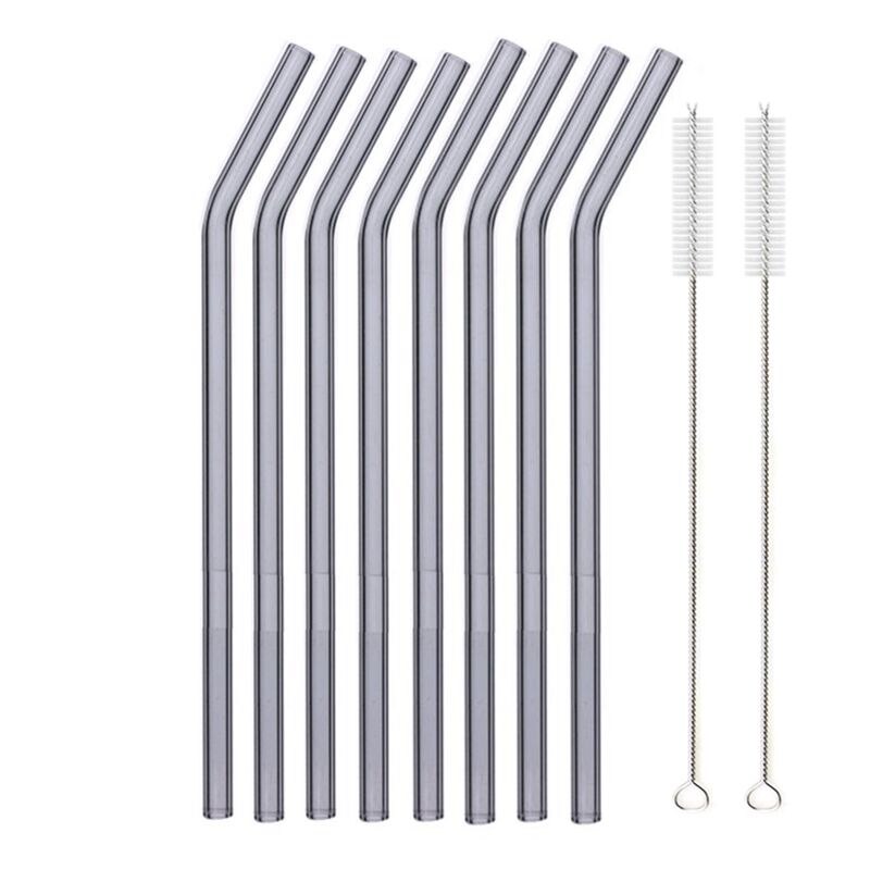 Lote de Pajitas Ecológicas Reutilizables, Pajas 8,5&quot; x 8mm para Beber de Vidrio Multicolor, para Bebidas Saludables, Cócteles, Granizados, Batidos: 8pcs Grey Bent
