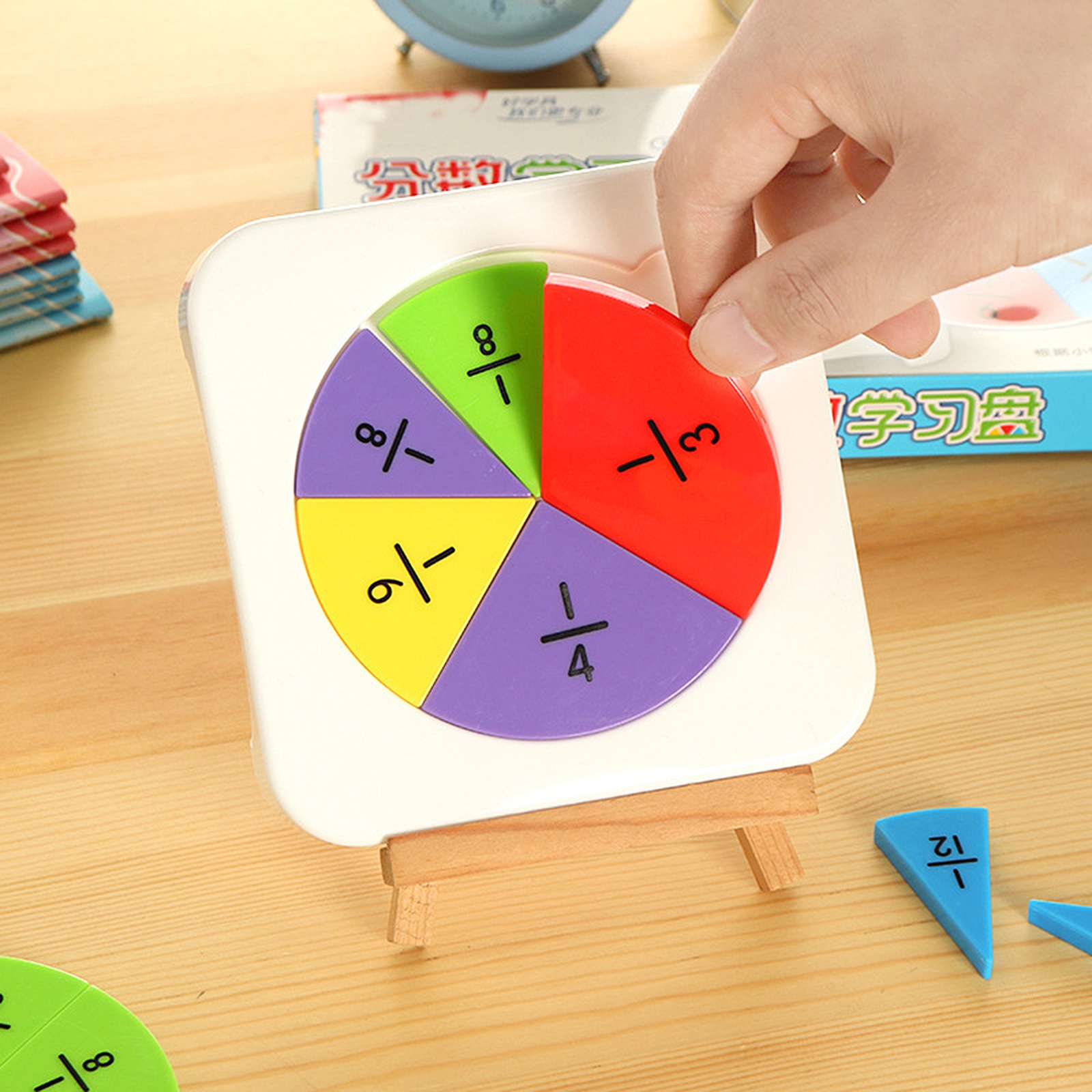 Circular Fractions Card Numbered Board Children Early Education Learning Toy, 5 Circle Representing 1/3, 1/4, 1/6, 1/8, 1/12