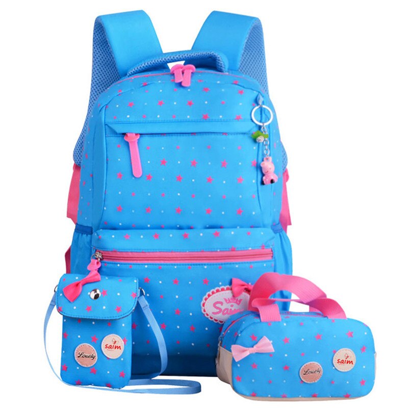 Girl School Bags For Teenagers backpack set women shoulder waterproof travel bags 3 Pcs/Set rucksack mochila knapsack: sky blue-rose red