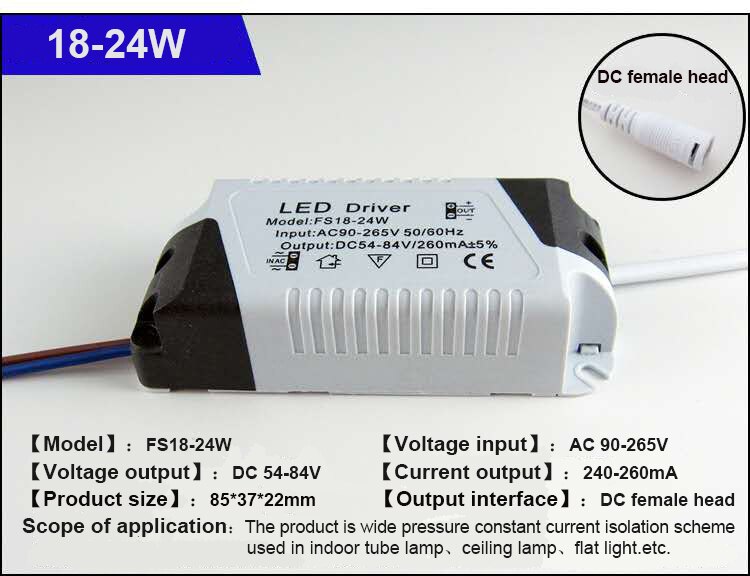 Led Driver Dc Plug 1-3W 4-7W 8-12W 13-18W 18-24W Voor Leds Voeding Unit AC90-265V Verlichting Transformers Voor Led Power Licht: 18-24W