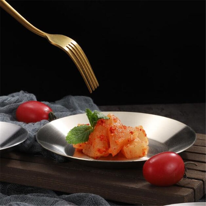 1Pc Stainless Steel Round Sauce Dish Seasoning Plate Kimchi Bowl Korean Soy Dish Snack Dessert Dishes Kitchen Supplies