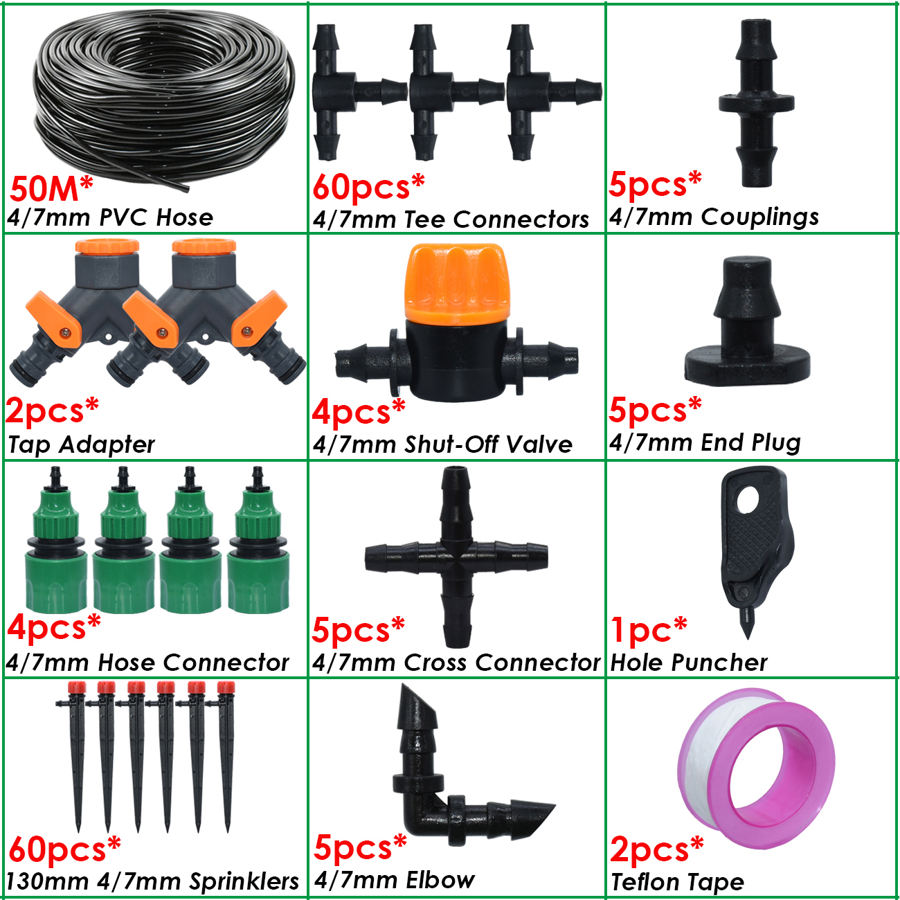 KESLA Garden Drip Irrigation System Adjustable Sprinkler Drippers 1/4'' Hose Ball Valve Timer Watering Flowers Lawn Greenhouse: Orange