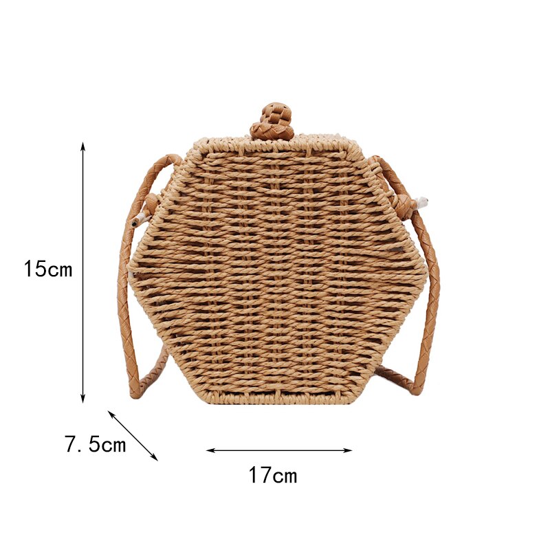 Hexagone femmes sac à main été plage paille sac bohême rotin tissé rétro épaule bandoulière sacs à la main couleur unie Bali boîte