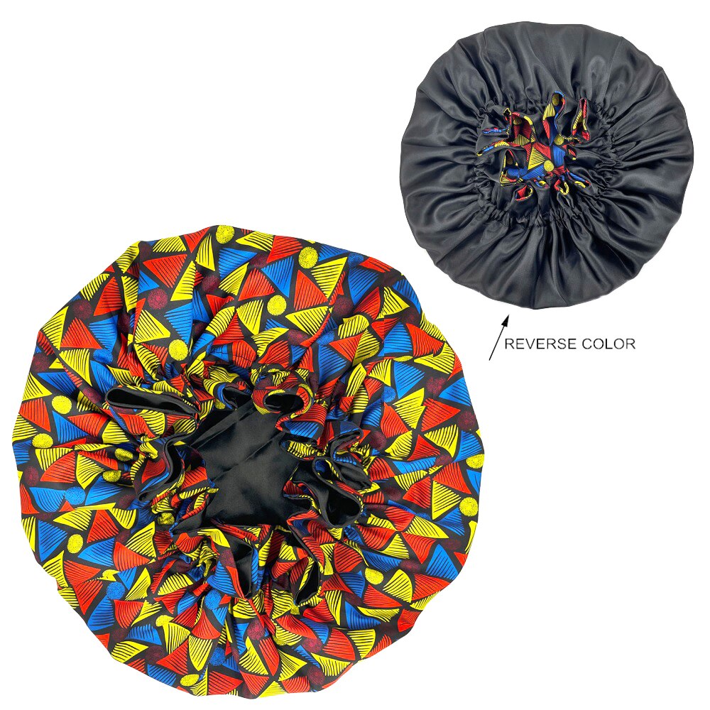 African Pattern Print Bonnet Hijabs Hat Women Night Sleep Cap Double Layer Satin Turban Extra Large Head Wear Lady Head Wrap Hat: style2