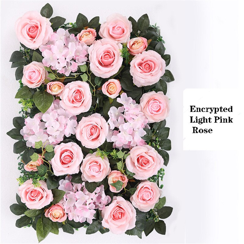40*60cm silk white rose Hydrangea flower wall with green leaf artificial flowers wedding party background decoration: light pink2
