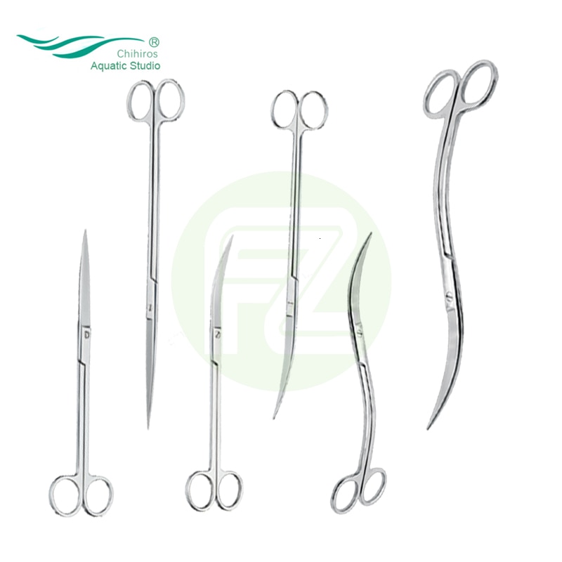 Chihiros Aquarium Plant Stainless Steel Straight Scissors, ADA Spring Scissors Cruved Scissors Wave Shape Scissors