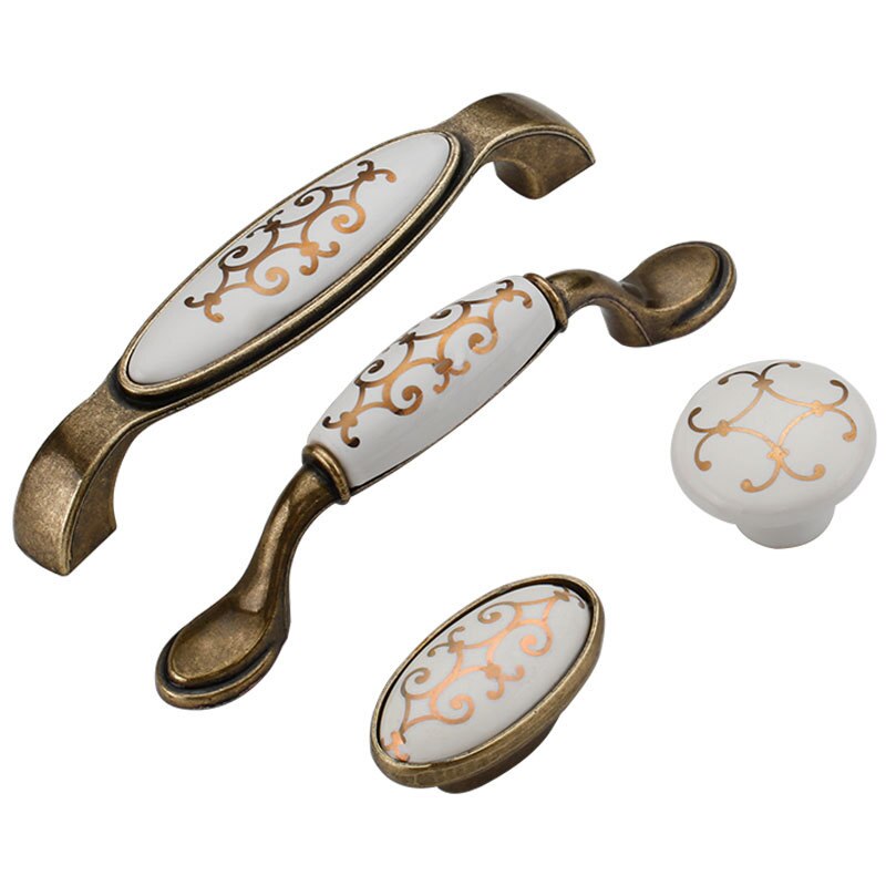 Ceramic Door Handles European Style Crack Kitchen Cabinet Handles Door Knobs And Zinc Alloy Furniture Drawer Push Pull Handles