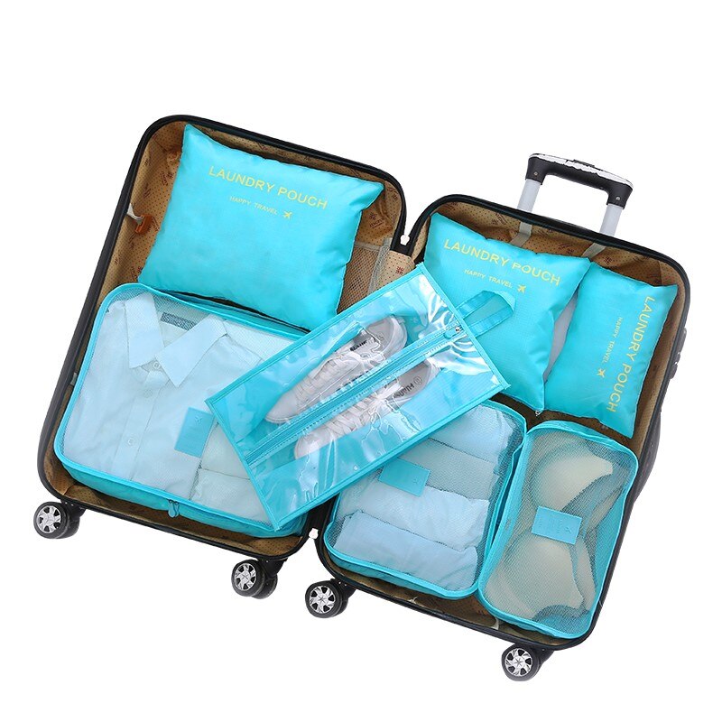 Aankomst Verpakking Kubus Reistas 7 stks/set Oxford Doek Reizen Netje hand bagage Reistas: sky blue