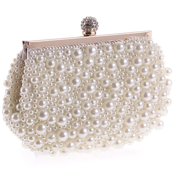 Bolso de mano de noche para boda, bolsa de noche con perlas, bolso de cena, pequeño, para dama de honor, blanco