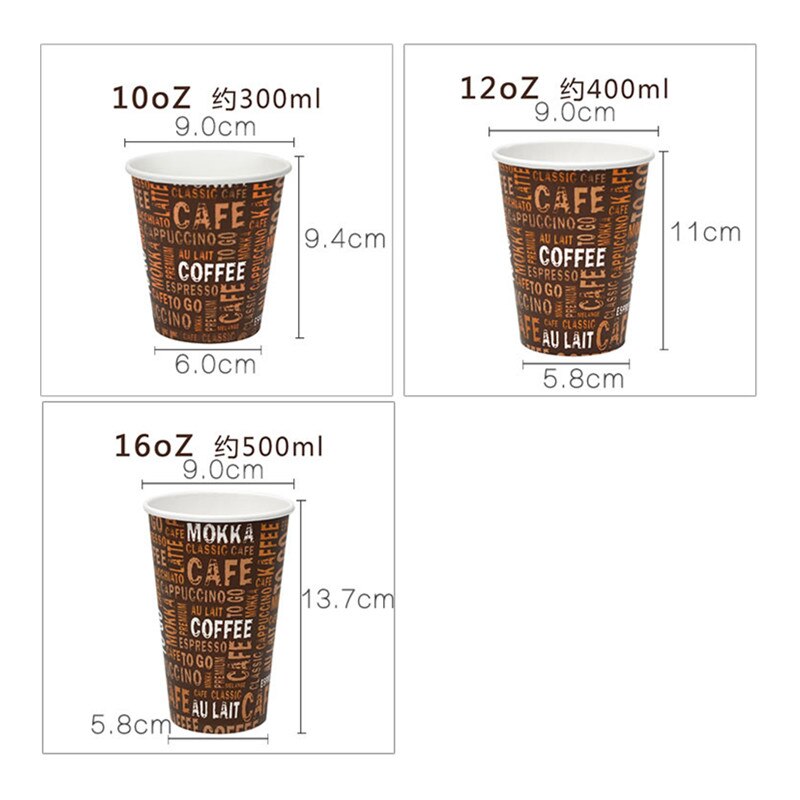 50 Stuks Wegwerp Koffie Cup 250 Ml 400 Ml 500 Ml Melk Thee Drink Cup Party gunsten Paper Cups Met Deksel