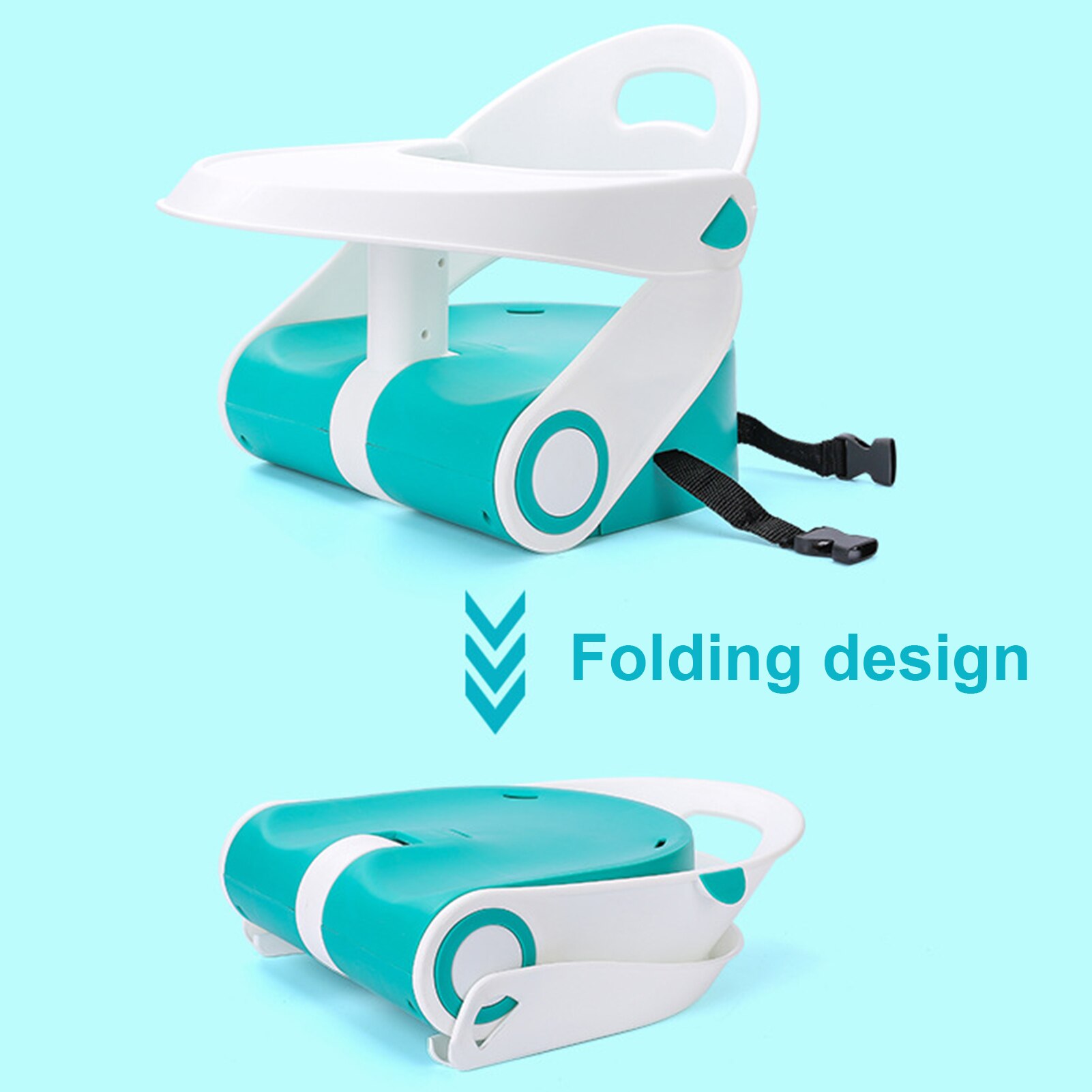 Asiento elevador de silla de bebé con bandeja, asiento de suelo plegable con bandeja de alimentación extraíble