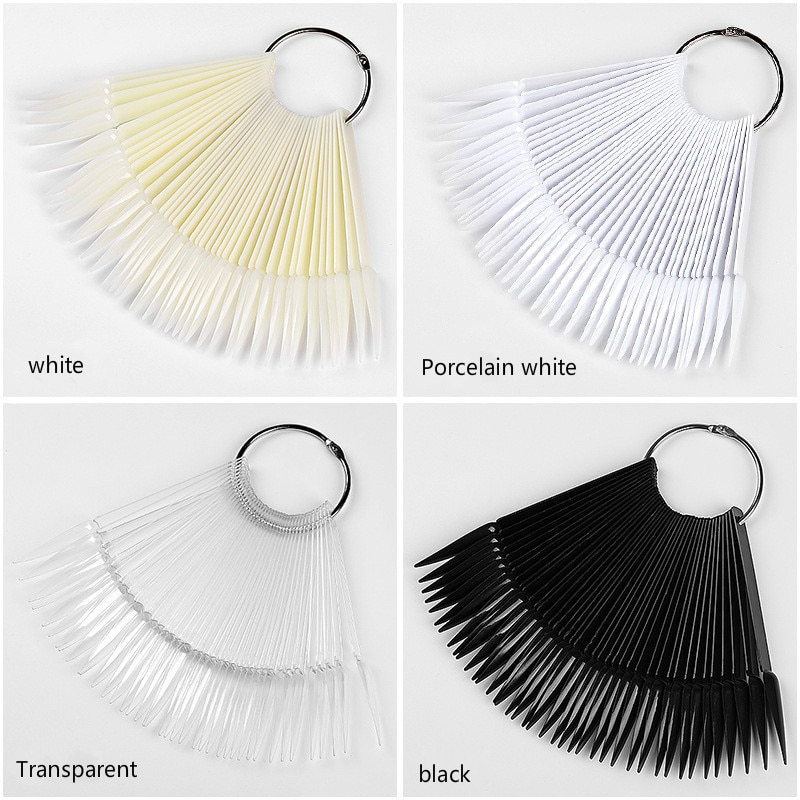 40 stuks nageldisplaybord, scherpe ijzeren ring, waaiervormig, kleurenkaart, 4 soorten nepnagels, puntige nagels, nagelmal, nageldisplay