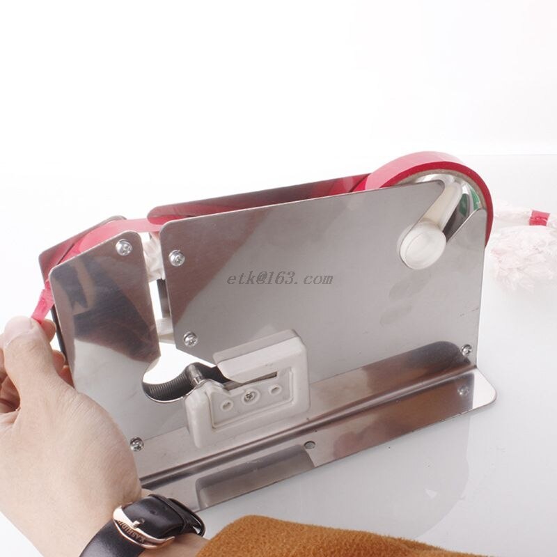 Roestvrij Staal Supermarkt Zak Sluitmachine Voedsel Verpakking Fruit Winkel Verpakker Draagbare Tape Cutter Dispenser