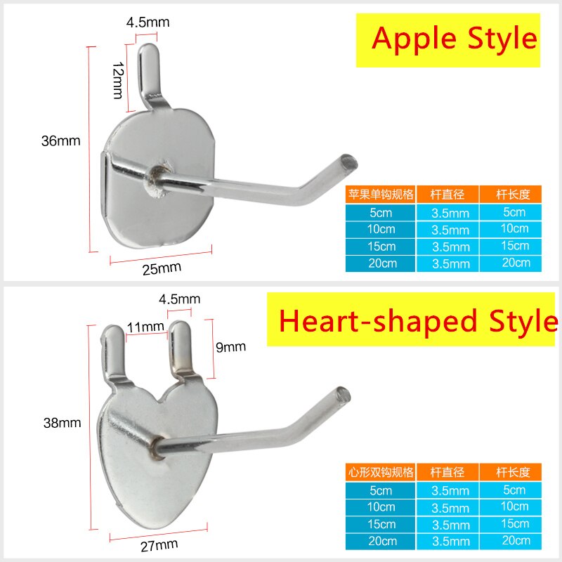 5pcs Display Hooks Single Line Cold-rolled Steel Pegboard Hooks 50/100/150/200mm Hook for Supermarket Shop Wire Dia.3.5mm