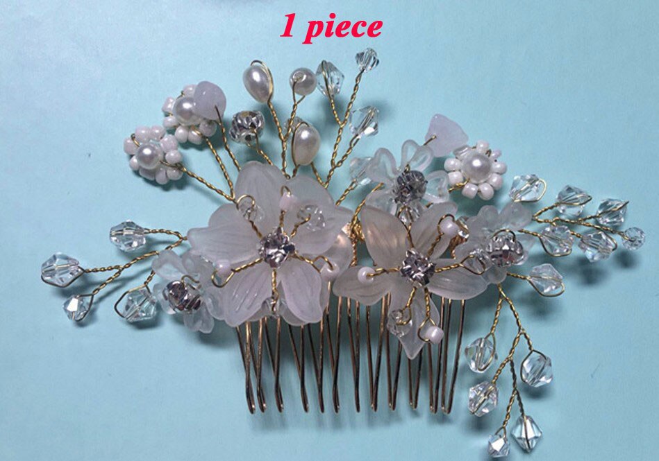 Prachtige bruidskam met bloemen en parels, kristallen haarkammen, handgemaakte hoofddeksels, bruidsaccessoire  sq0215: 1 pc foto kleur