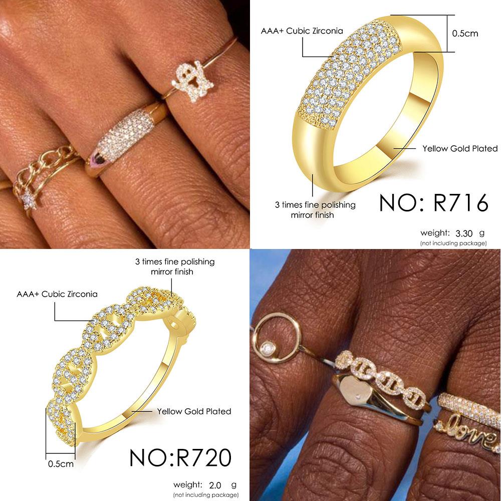 Anillo de circón helado de Color dorado a juego para mujer, anillos INS delicados apilables de tendencia, accesorios de joyería de , para niñas R731