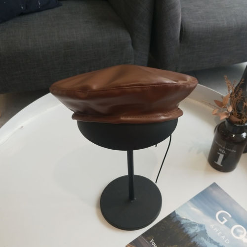 Kvinder baret solid imiteret pu læder baret fransk kunstner varm hue hat: B