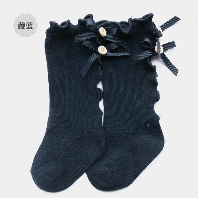 Engel baby baby meisjes kind sokken lint strik katoen zacht halve meisjes kniekous baby peuter prinses mooie kniekousen kinderen: Marine / 12m