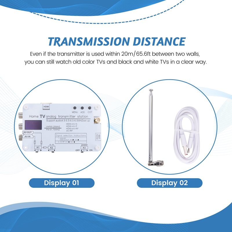 A12E-White Analog TV Signal Transmitter Home Analog TV Transmitter With OLED Display For Global Tvs
