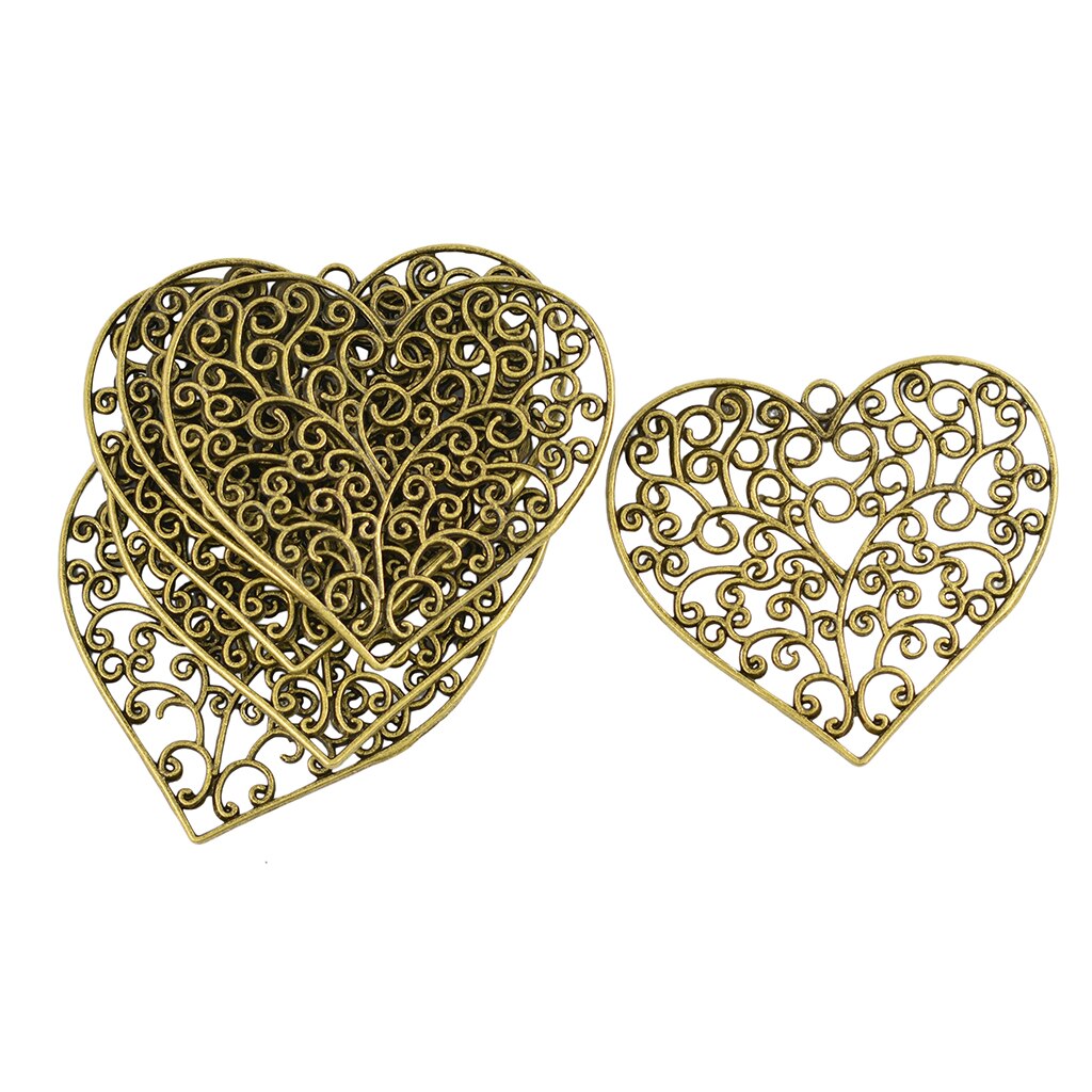 6 Stuks Big Hollow Charm Hart Hanger Diy Sieraden Maken Craft Antiek Brons