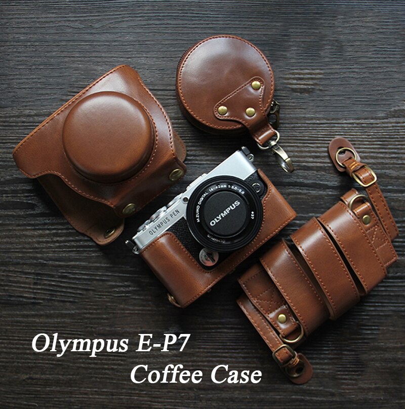 Olympus E-P7 Case Pu Lederen Camera Case Half Body Cover Base Luxe Camera Case Voor Olympus EP7 E-P7: EP7 luxury Coffee