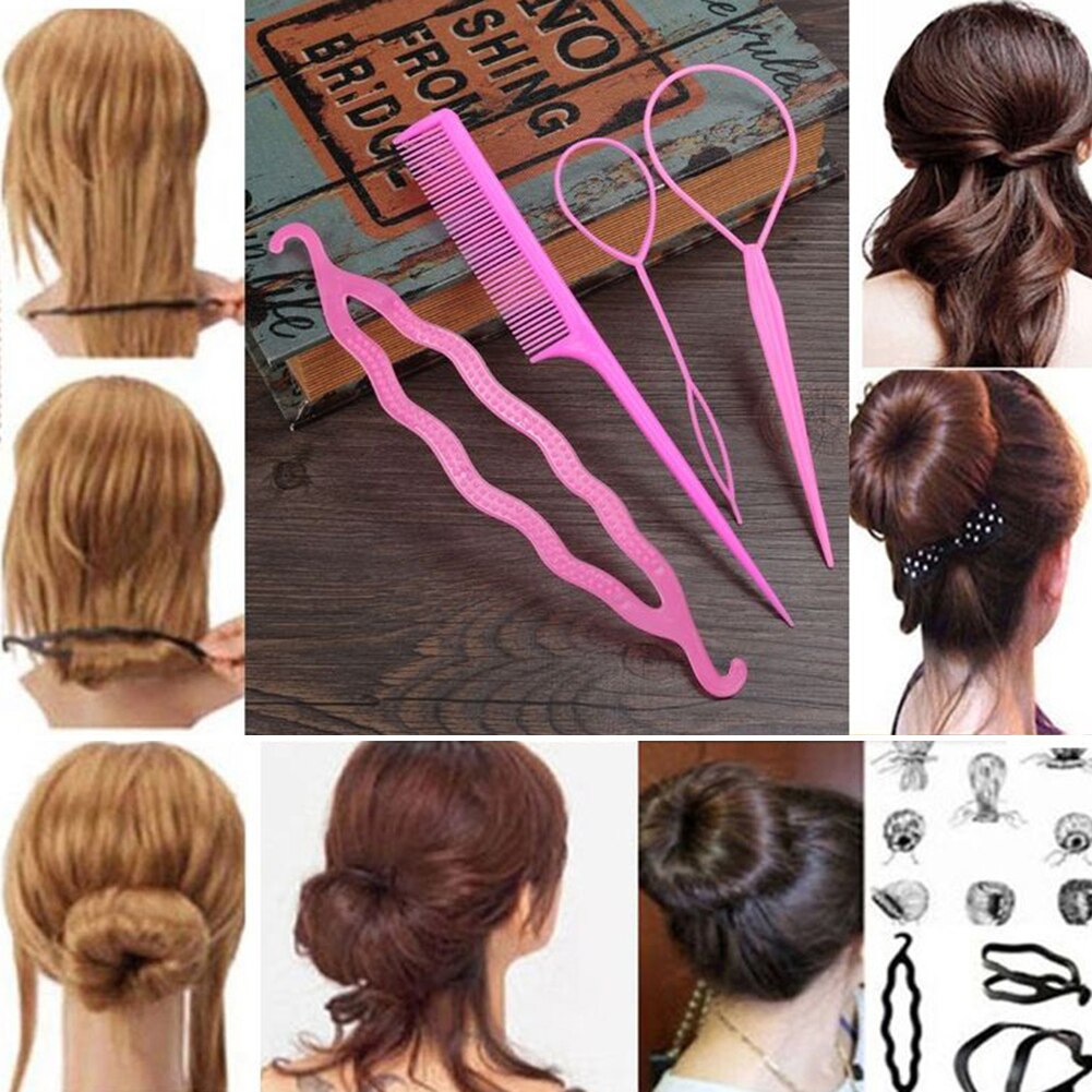 4Pcs Braid Ponytail Bun Maker Comb DIY Hairdressing Accessory Hair Styling Set
