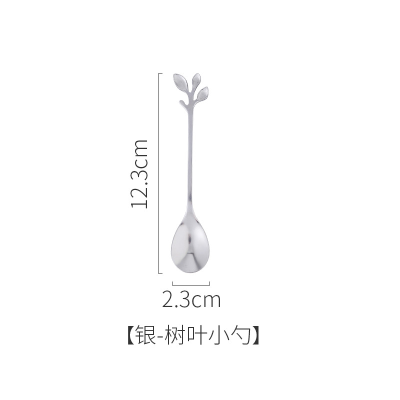 Stainless Steel Swan Dinnerware Set Gold Fruit/Dessert Cutlery Set For Swan Base Holder Silver Leaf Forks Portable Teaspoon: silver leaf spoon