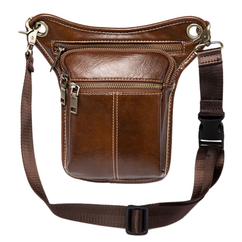 Waist Pack Men Leather Bag Vintage Leg Bag Pack Thigh Belt Travel Male Motorcycle Riding Waist Pouches: Brown